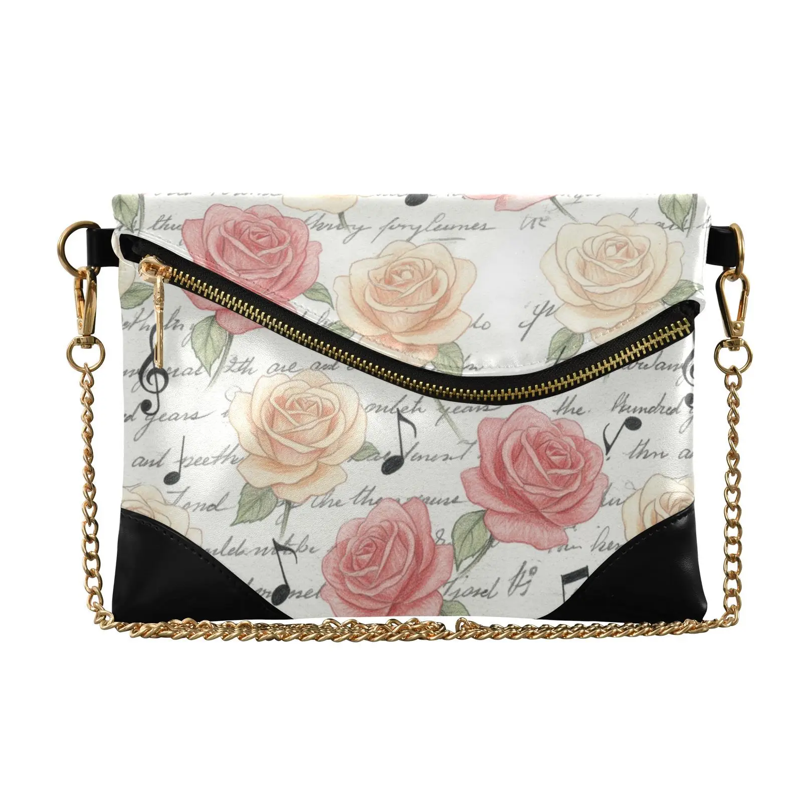 Fashionable Envelope Clutch Bag Party Wedding Handbag For Women Music Notes Print Dinner Bag Mini messenger bag with chain strap
