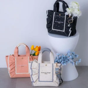 2025 New Japanese Original Rhinestone Ruffled Edge Canvas Handbag Fashion Commuter Sweet Lady Versatile Messenger Shoulder Bag