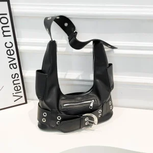 Belt buckle Women Luxury Designer Handbag And Purses PU Rivet Multiple Pockets Y2K Large Capacity Shoulder bags big totes